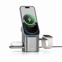 Stazione di ricarica wireless magnetica 3in1 Qi2 15 W per iPhone Apple Watch e AirPods con caricabatterie estraibile Grigia Supporto compatto 1