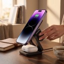 Stazione di ricarica wireless magnetica pieghevole 3 in 1 per iPhone Apple Watch e AirPods USB-C Nera Compatta per viaggi e ufficio 5