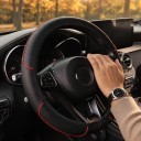 Steering Wheel Cover Without Inner Ring 37 to 38 cm Made of PU Leather with Checkered Pattern and Coloured Trim for Round and D Steering 3