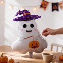 Stehender aufblasbarer Ballon Geist mit Hexenhut und Kürbis 48 x 67 cm Weiß Lila und Orange Halloween Dekoration für Zuhause 4