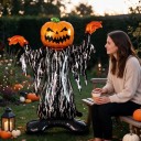 Stehender aufblasbarer Ballon Gespenst mit Kürbiskopf und Umhang 100 x 115 cm Orange Schwarz und Weiß Halloween Dekoration für das Haus 2