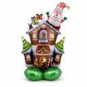 Stehender aufblasbarer Ballon Lebkuchenhaus mit Santa Merry Christmas 124 x 97 cm Braun Rot und Grün Weihnachtsdekoration 1