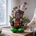 Stehender aufblasbarer Ballon Lebkuchenhaus mit Santa Merry Christmas 124 x 97 cm Braun Rot und Grün Weihnachtsdekoration 6