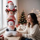 Stehender aufblasbarer Ballon Santa Claus, Rentier und Schneemann 3 Figuren übereinander 51 x 150 cm Rot, Weiß und Braun Weihnachtsdekoration 5