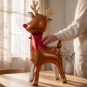 Stehender aufblasbarer Weihnachtsmann mit goldenen Geweihen und Schal 149 x 84 cm Braun Gold und Rot Weihnachtsdekoration für Haus und Geschäft 2