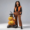 Stehender Folienballon Schwarze Katze im Hexenhut auf Kürbissen Unaufgeblasen 68 x 140 cm Orange und Schwarz Halloween Dekoration 6