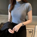 Stickad T-shirt med turtleneck för kvinnor 4