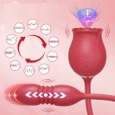 Stimolatore clitorideo rosso a forma di rosa con tubo collegato a un vibratore mobile con 10 modalità di vibrazione per una stimolazione intensa confezione discreta 4