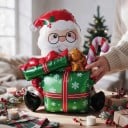 Stojaci nafukovací balónek Santa Claus s dárkami Perníček a cukrová palicu 148,5 x 94 cm Červený biely a zelený Vianočná dekorácia na párty 2