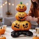 Stojaci nafukovací balónik Tekvica na sebe s vyrezanými tvárami 55 x 120 cm Oranžový a čierny Halloweenská dekorácia do domu a obchodu 5