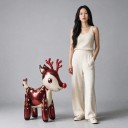 Stojący nadmuchiwany balonik Renifer z 2 części Ciało i nogi pasujące do siebie Złożony 127 cm Bordowy i biały Dekoracja świąteczna do domu 5