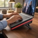 Stojan na laptop V1 s ventilátorom 5000 rpm a USB hubom pre notebooky 13 až 17,3 palca nastaviteľný v 7 polohách čierny s červeným lemom 4