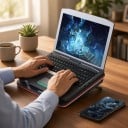 Stojan pod notebook V2 13 až 17,3 palcov s RGB podsvietením USB hubom a ventilátorom 5000 rpm čierny s červeným pruhom pre herné notebooky 5