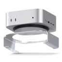 Stojan pro Mac mini M4 a M4 Pro s odvodem tepla protiskluzový držák se zvýšenou podložkou a ventilačním otvorem stříbrný na stůl 3