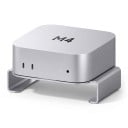 Stojan pro Mac mini M4 a M4 Pro s odvodem tepla protiskluzový držák se zvýšenou podložkou a ventilačním otvorem stříbrný na stůl 2