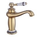 Stojánková umyvadlová baterie retro páková s keramickou rukojetí výška 19,7 cm z mosazi a keramiky hrdlo 12,2 cm na koupelnové umyvadlo 2
