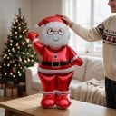 Stojící nafukovací balónek Mávající Santa Claus s brýlemi 90,5 x 155,5 cm Červený a bílý Velká vánoční dekorace do domu a obchodu 5