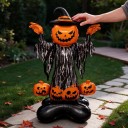Stojící nafukovací balónek Strašidlo s dýňovou hlavou a čarodějnickým kloboukem Se 4 dýněmi Oranžový a černý Halloweenská dekorace 3