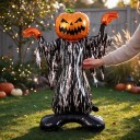 Stojící nafukovací balónek Strašidlo s dýňovou hlavou a pláštěm 100 x 115 cm Oranžový černý a bílý Halloweenská dekorace do domu 5