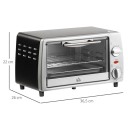 Stolní elektrická trouba o objemu 10 l s příkonem 750 W a regulací teploty 100 až 230 °C v černo-stříbrném provedení s roštem i plechem 3