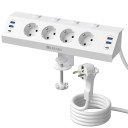 Stolní prodlužovací zásuvka s upínacím držákem 29,7×7,5×6 cm PC+ABS 4×USB-A 2×USB-C kabel 3 m 250 V 3250 W pro stůl 2
