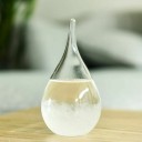 Stormglas i dråbeform Vejrindikator baseret på krystaller i væsken Glasdekoration med træfod 12 x 6 cm 2