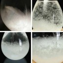 Stormglas i dråbeform Vejrindikator baseret på krystaller i væsken Glasdekoration med træfod 12 x 6 cm 5