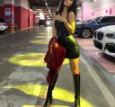Strapless imitatieleren jurk 4