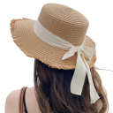 Straw Hat for Women 55–58 cm Straw Polyester with Bow Summer Lightweight Sun Hat Elegant Beach Accessory 4
