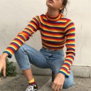 Stribet crop top til kvinder, farverig 3