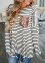 Stribet dame-T-shirt med pailletterlomme 1