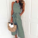 Stribet damejumpsuit med bindebånd i taljen 6