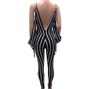 Stribet damejumpsuit med høj halsudskæring 3