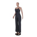 Stribet damejumpsuit med sløjfe 2