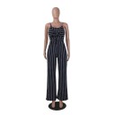 Stribet damejumpsuit med sløjfe 3