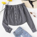 Stribet off-shoulder skjorte til kvinder 1