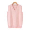 Strikket ærmeløs trøje med V-udskæring unisex strikvest over hovedet med ribkant og bred ribkant forneden 7