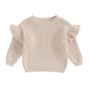 Strikket baby sweater med flæser til nyfødte Bomuld og akryl Langærmet Ensfarvet løs top med rund hals O-neck til piger og drenge 8