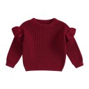 Strikket baby sweater med flæser til nyfødte Bomuld og akryl Langærmet Ensfarvet løs top med rund hals O-neck til piger og drenge 9