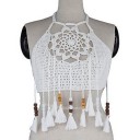 Strikket crop top med frynser til kvinder 2
