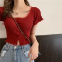 Strikket crop top med knapper til kvinder 5