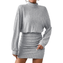 Strikket minikjole med rullekrave Ribbet sweaterkjole med lange ærmer Elegant tætsiddende strikkjole til efterår og vinter 4