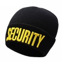 Strikket vinterhue med broderet tekst Security Sort med ombukket kant Ikke-kradsende akryl Universel størrelse Hovedomkreds 55 til 62 cm 3