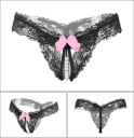 String érotique pour femme en dentelle délicate avec une ouverture et une rangée de perles blanches Nœud contrastant Nylon et spandex Tour 7
