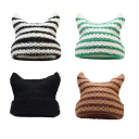 Striped Knitted Beanie with Cat Ears 56–59 cm Harajuku Little Devil Stylish Unisex Winter Beanie Cotton Acrylic Streetwear 8