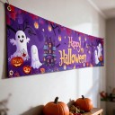 Striscione di Halloween Happy Halloween con fantasmi e zucche 200 x 40 cm Poliestere con occhielli metallici Decorazione viola per recinzione 2