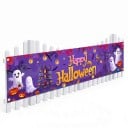 Striscione di Halloween Happy Halloween con fantasmi e zucche 200 x 40 cm Poliestere con occhielli metallici Decorazione viola per recinzione 5