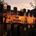 Striscione di Halloween Happy Halloween Con occhielli in metallo 200 x 40 cm Poliestere Arancione-nero Decorazione per recinzione e veranda Cartello 3
