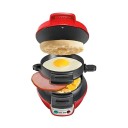 Stroj na burgery a snídaňové sendviče s příkonem 600 W a nepřilnavým povrchem o rozměrech 18 x 16,5 x 14,5 cm v červené barvě s kontrolkami 1