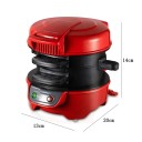 Stroj na burgery a snídaňové sendviče s příkonem 600 W a nepřilnavým povrchem o rozměrech 18 x 16,5 x 14,5 cm v červené barvě s kontrolkami 3